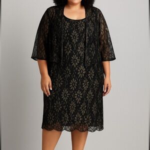 Alex Evenings Black and Gold Lace Two Piece Dress Set NWT Sz 24W